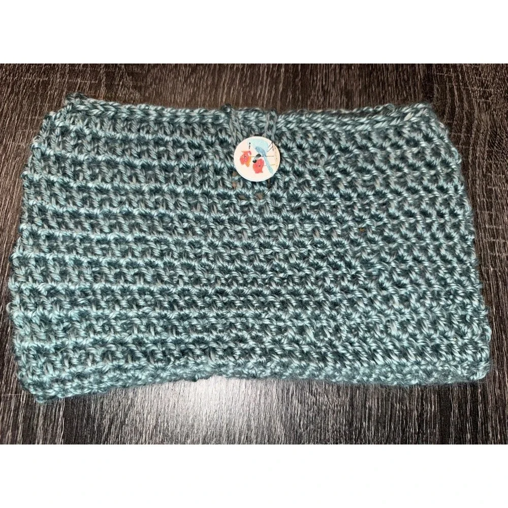 Handmade‎ Crochet Book Cover Sleeve Journal Protector Teal Blue Button Closure